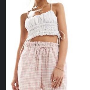 ASOS Pink Checkered High Waist Shorts